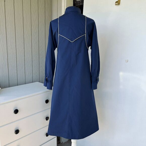 VTG Raindrops by Fleet Street Navy Trench Coat Cream Piping 70s 80s Retro - Picture 2 of 13
